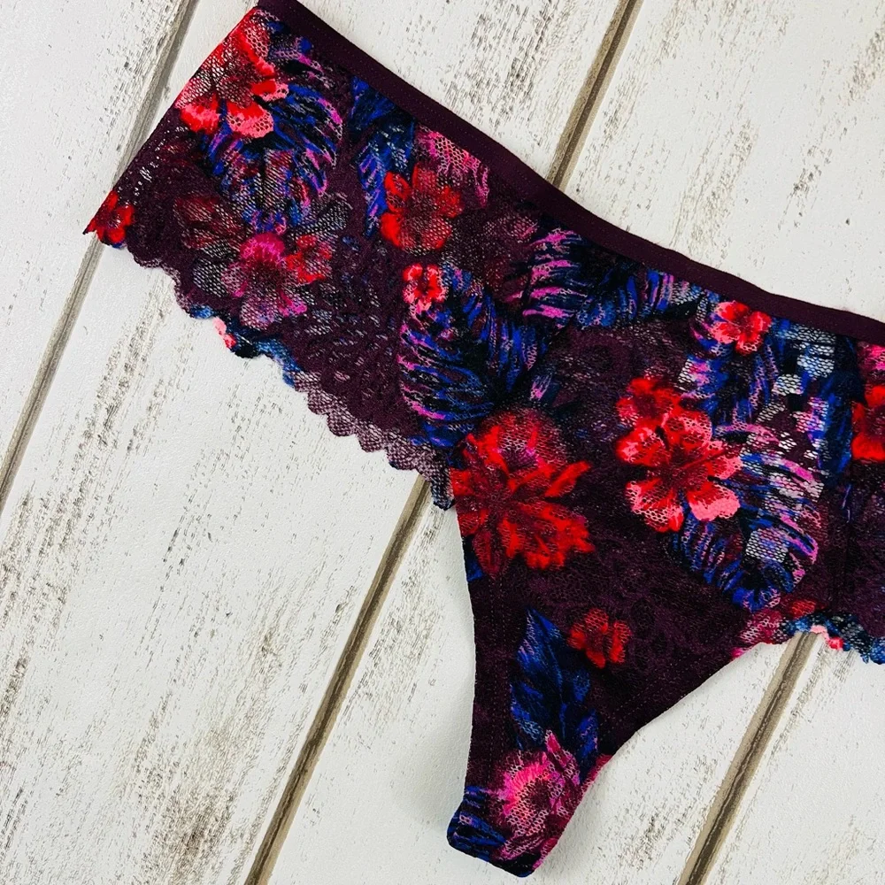 VS PINK Extra Low Rise Cheekster Thong Large Tropical Print
